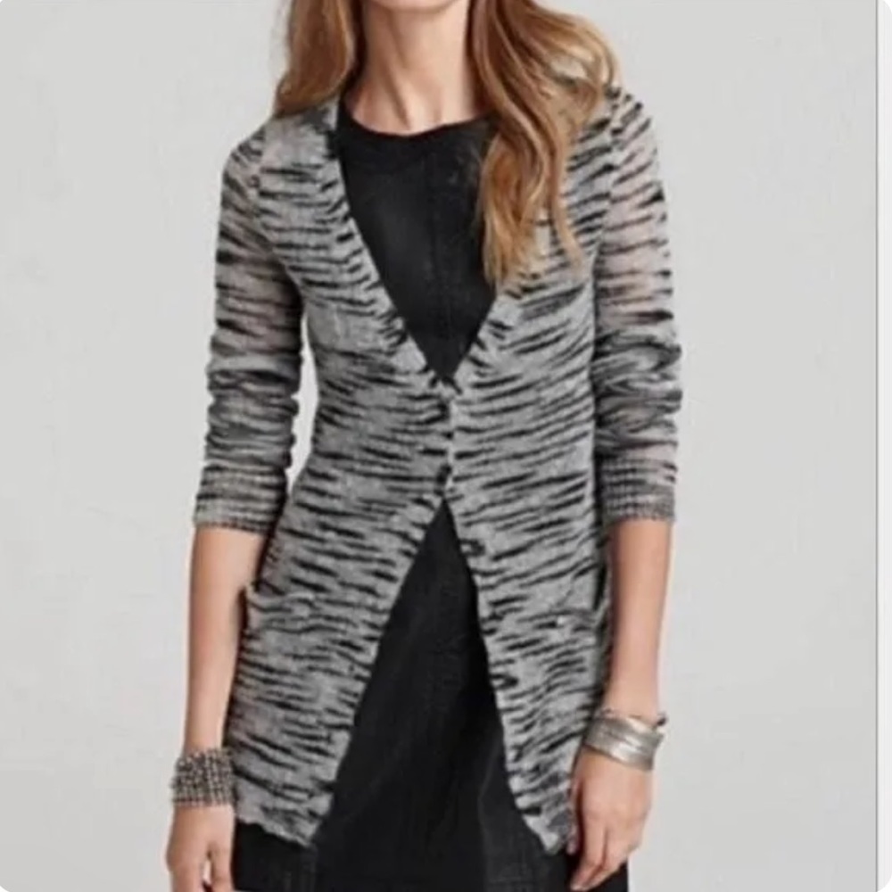 FP Free People Beach Women’s Button Front Grey Black Soft Long Cardigan Sweater